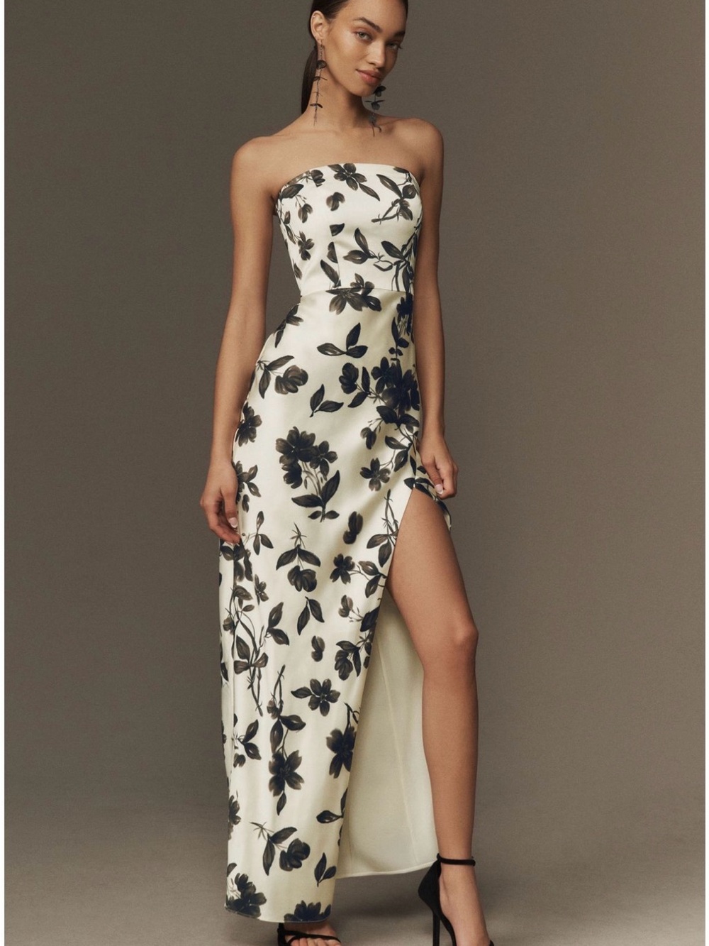 BHLDN Raven Strapless Floral Stretch Satin Maxi Dress